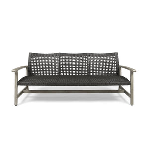 Outdoor Acacia Wood Wicker 3 Seater Sofa