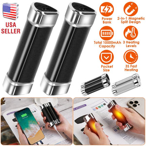 2 Packs 10000mAh Split-Magnetic Handwarmers 2 in 1 Portable Electric Pocket Heater Power Bank Portable Charger with 3 Heating Levels  for Camping Hunt