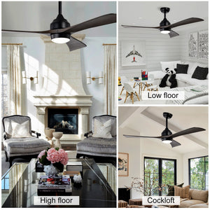 52" Solid Wood Blades Ceiling Fan with Lights Remote Control, Quiet DC Motor