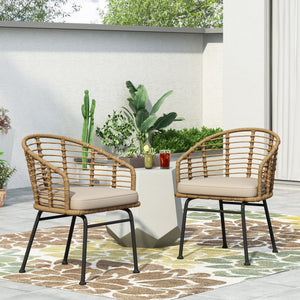 Randy Modern Wicker Chair with Water Resistant Cushions - Brown / Beige