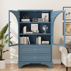 52.17"H Glass Door Display Case Storage Cabinet with 2 Drawers and Adjustable Shelf