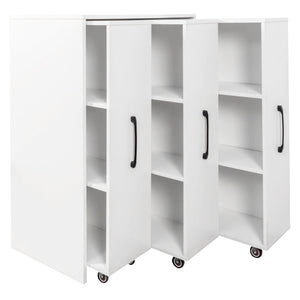 3 Tier Bookcase with Three Pulled Out Doors and Wheels