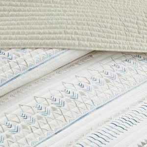3 Piece Seersucker Quilt Set Taupe Blue King Cal King