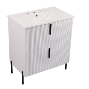 Bathroom Vanity With Ceramic Sink, Fluted Design
