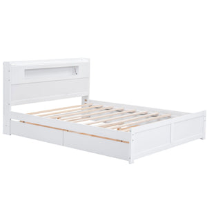 Storage Platform Bed With LED Lights, 2 Drawers And Trundle