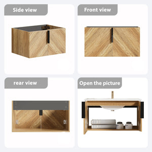36 Inch Wall-Mounted Bathroom Vanity with 3D Fluted Panel & Ceramic Integrated Sink