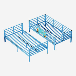 Bunk Bed, Convertible To 2 Separate Twin Size Beds With Full Length Guardrail & Ladder, No Box Spring Needed - Blue