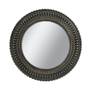 D26.5' Round Black and Gold Wooden Accent Mirror with Woven Texture