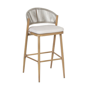 Outdoor Bar Height Metal Frame Counter Stools with Scallop-Shaped Backrest & Water-Resistant Cushions