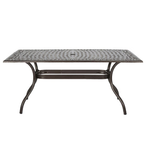 Celestine Outdoor Cast Aluminum Dining Table with Floral Lattice Design and Umbrella Holder