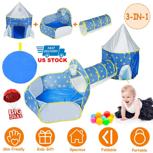 3 In 1 Child Crawl Tunnel Tent Kids Play Tent Ball Pit Set Foldable Children Play House Pop-up Kids Tent w/Storage Bag For Indoor Outdoor Travel Use