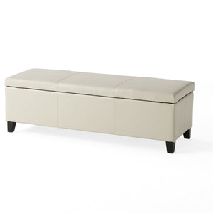 Upholstered PU Leather Storage Ottoman with Solid Wooden Legs