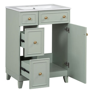 Transitional Style Bathroom Vanity Cabinet With Ceramic Sink