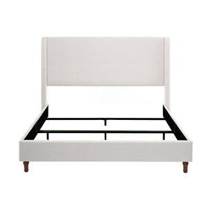 Hayden King Size Upholstered Wingback Bed with Textured Ivory Canvas and Tall 54' Headboard