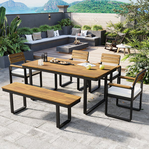 6-Piece Outdoor Dining Set with Acacia Wood