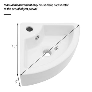 Triangle Porcelain Wall Mount Vessel Sink With Single Faucet Hole & Overflow