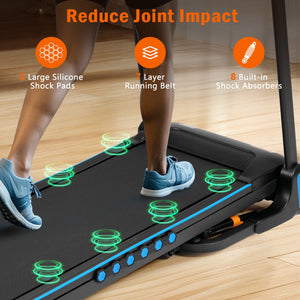 Incline Treadmill For Running & Walking, Hydraulic System Auto Folding With Type C & USB Charge For Android, 10Mph, Bluetooth Speaker - Black