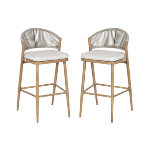 Outdoor Bar Height Metal Frame Counter Stools with Scallop-Shaped Backrest & Water-Resistant Cushions