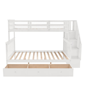 Stairway Bunk Bed With Storage And Guard Rail For Bedroom