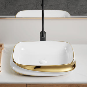 Vessel Sink Above Counter Vanity Basin - Gold / White / Milk White