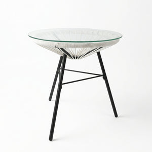 Nusa Outdoor Synthetic Wicker Glass-Top Side Table