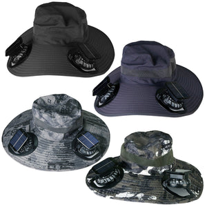 Outdoor Wide Brim Sun Hat With 2 Rechargeable Fans Solar Powered 3 Wind Speeds UPF50+ Breathable Waterproof Nylon Mesh Outdoor Hat For Hiking Camping