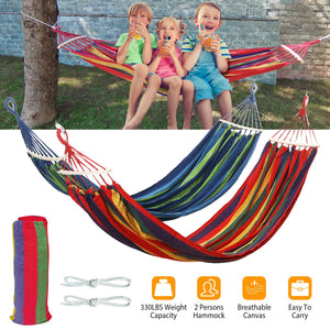 Double Hammock 2 Person Canvas Hanging Hammock Swing Bed with Carrying Bag Hold 330LBS for Camping Travel Beach