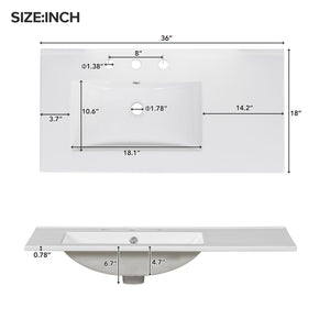 Bathroom Vanity With Ceramic Sink Combo, Abundant Storage Cabinet 2 Soft Close Doors And 5 Drawers