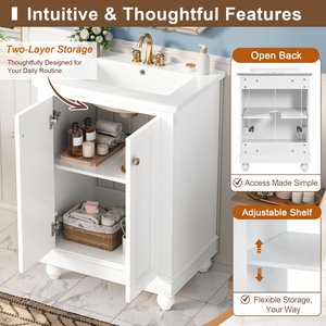24 Inch Modern Bathroom Vanity Cabinet With Ceramic Sink
