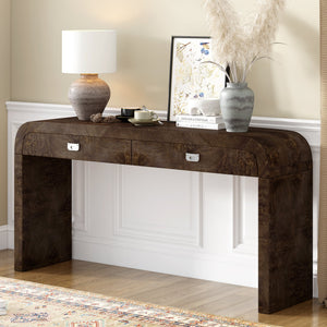 U_STYLE 60'' Wooden Entryway Table with Burl Veneer