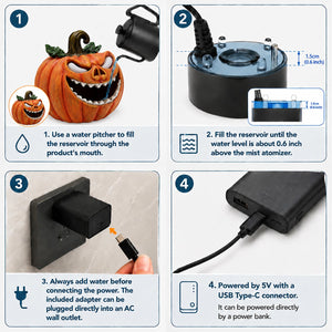 Halloween Pumpkin Monster Mist Sprayer, LED Light Up Fogger Figurine