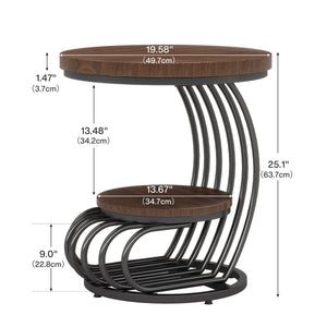 Round Vintage End Table With 2 Tier Storage