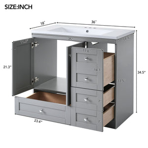 Shaker Free Standing Bathroom Vanity Cabinet & Sink, Soft Close Drawers, Soft Close Doors