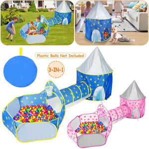 3 In 1 Child Crawl Tunnel Tent Kids Play Tent Ball Pit Set Foldable Children Play House Pop-up Kids Tent w/Storage Bag For Indoor Outdoor Travel Use