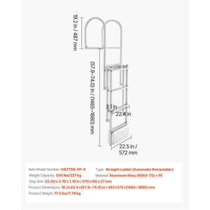 Retractable Dock Ladder, 4 Steps, Aluminum Alloy Swim Ladder