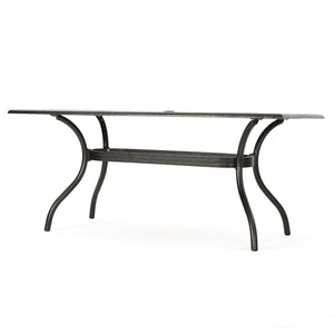 Celestine Outdoor Cast Aluminum Dining Table with Floral Lattice Design and Umbrella Holder