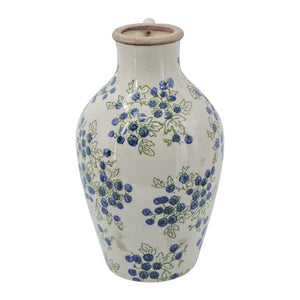 7.5x7.3x12" White Ceramic Vase with Blueberry Motif