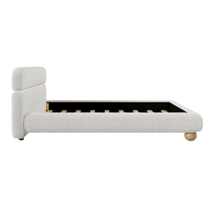 Queen Size Low Profile Upholstered Bed - White
