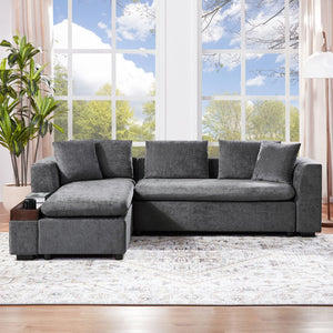 Modern L Shaped Sectional Sofa With Upholstery And Wooden Storage