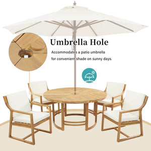 Outdoor Dining Set 5-Piece Patio Table And Chairs Set with Umbrella Hole