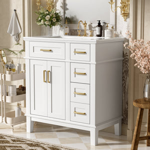 30" Bathroom Vanity with Ceramic Sink and Modern Storage Cabinet