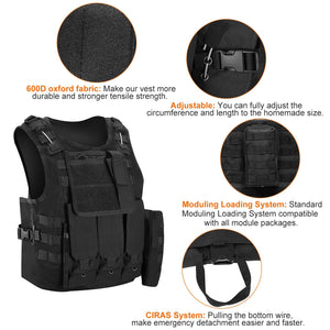 Adults Tactical Vest Military Airsoft Paintball Vest Camouflage Combat Vest for Hunting Army Fans CS War Game