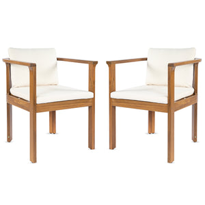 Outdoor Dining Chair Set of 2 with Curved Acacia Wood Arms