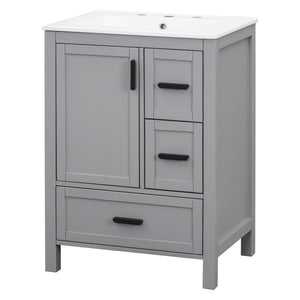 Bathroom Vanity With Sink, Soft Close Door, Double Layer Door Shelf And 3 Drawers - Gray