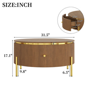 Modern Round Coffee Table with 2 Large Drawers Storage Accent Table