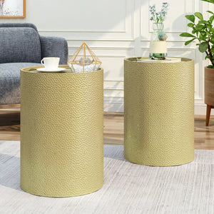 Modern Round Accent Table With Hammered Surface