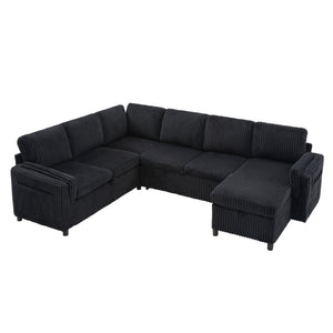 Convertible U-Shaped Sectional Sofa Bed With USB Ports And Storage