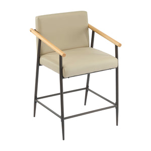 Mid Century Modern Counter Stool Set with Espresso Metal Frame - Khaki