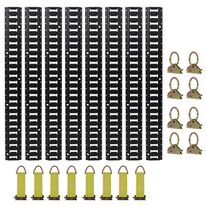 Heavy Duty E Track Tie-Down Rail Kit with O-Ring Anchors and Rope Tie Offs