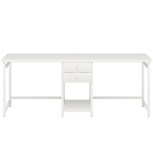 2 Person Computer Desk With Drawers And Shelves, Extra Long Double Workstation